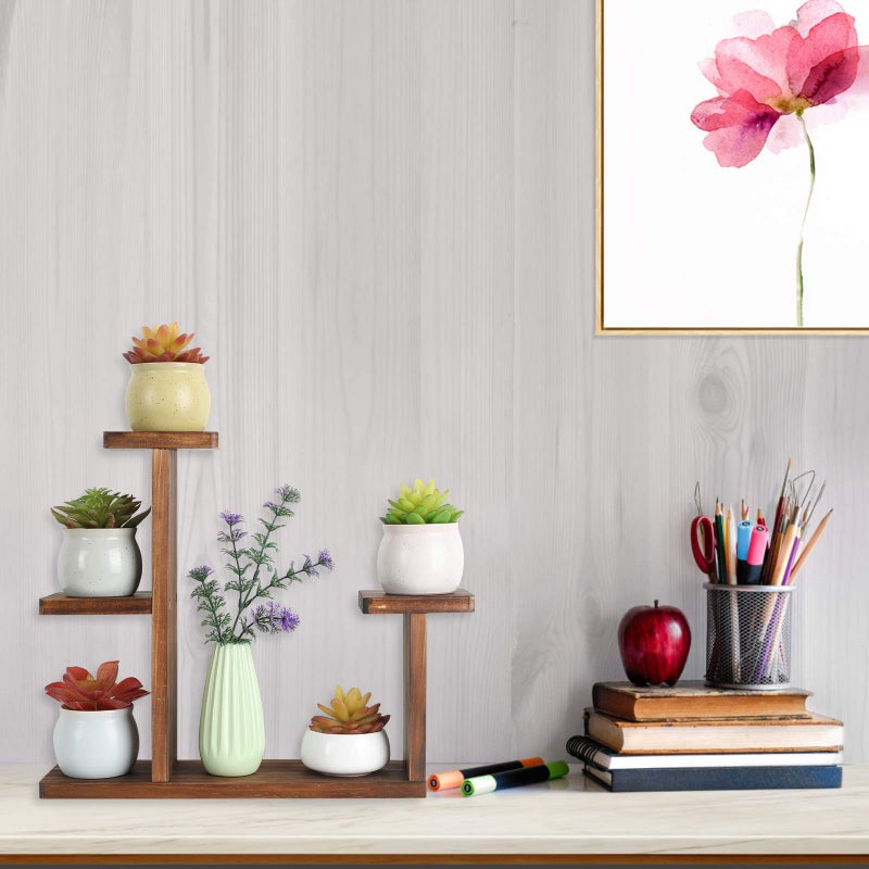 COOGOU Wood Desktop Plant Stand Indoor Small Windowsill Flower Shelf Tabletop Plant Shelf Holder Display Rack for Succulent Herb in Living Room Office - Image 2